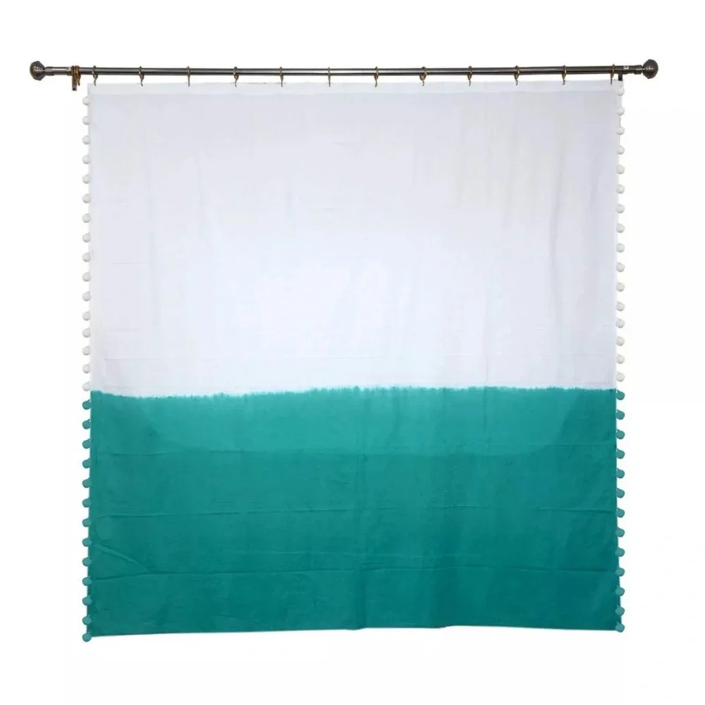 Threshold Aqua-White Cotton-Linen Tie Dye Pom Pom 72x72